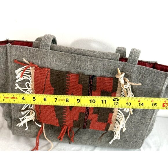J. Ferrar Gray & Red Wool Tote Bag With Southwestern Woven Accent & Snap Closure - Picture 6 of 7